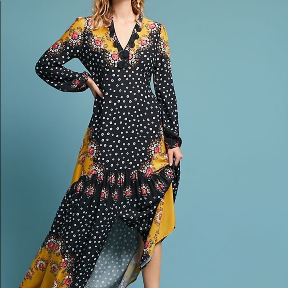 Anthropologie Farm Rio Black/Yellow Dress